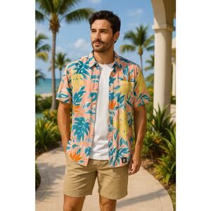 Volcom Mens Button Up Shirt XXL Leaf Pit Floral Short Sleeve Classic Fit